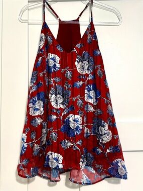 Red Floral Swing Cami Tank with Blue & White Blooms • XLarge